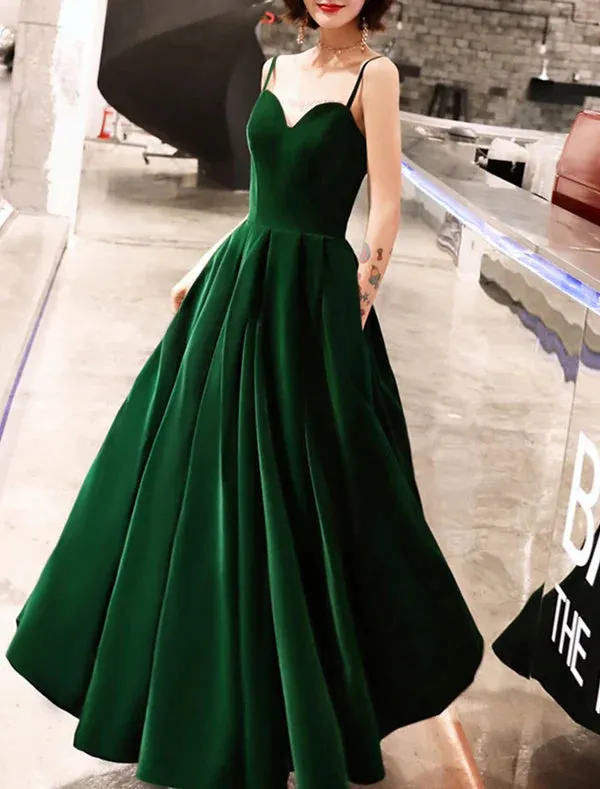 Luolandi A-Line Prom Dresses Beautiful Back Dress Wedding Guest Prom Ankle Length Sleeveless Spaghetti Strap Velvet with Sleek Pleats Evening Dress