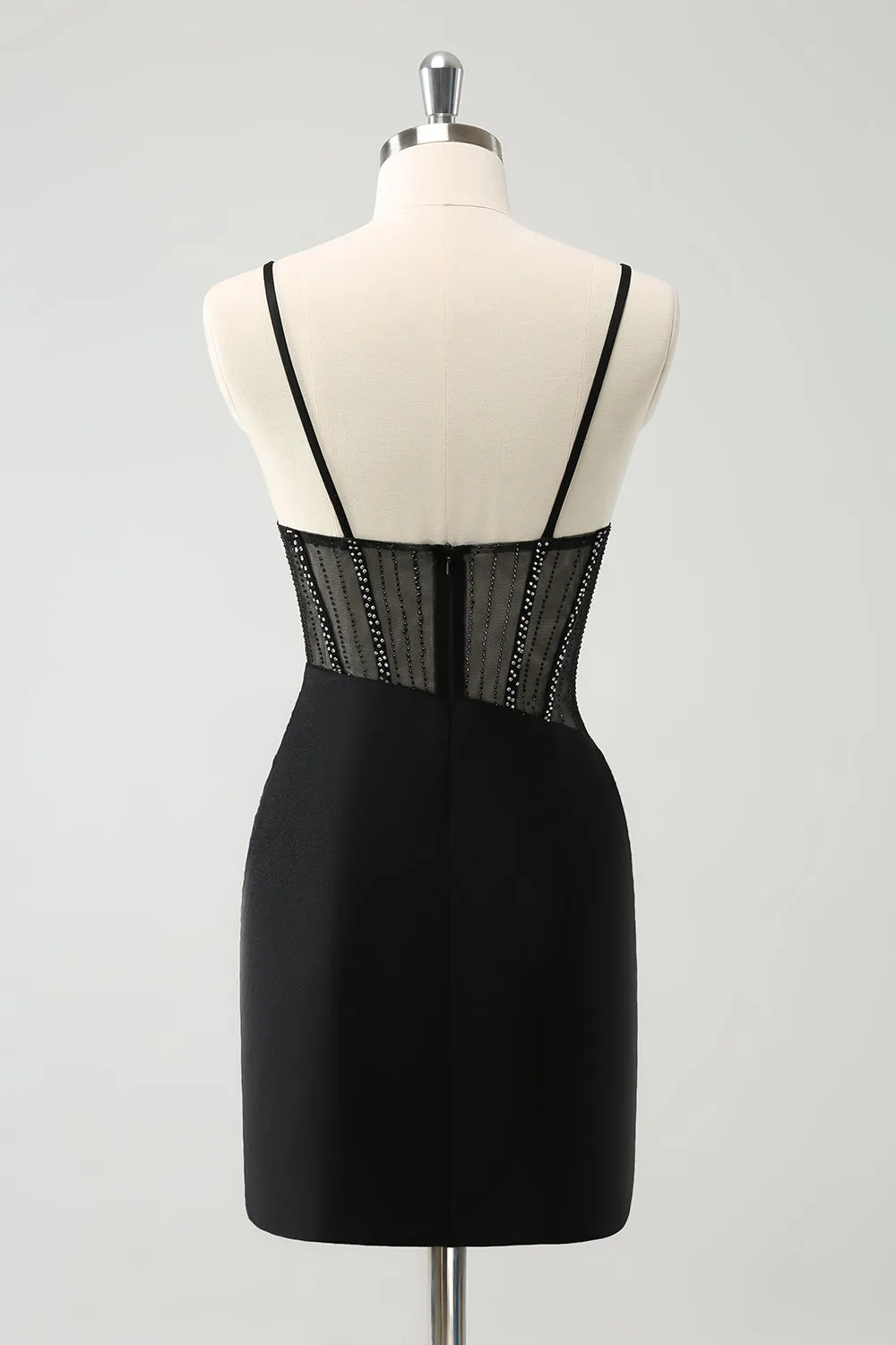 Luolandi Glitter Black Tight Short Spaghetti Straps Corset Homecoming Dresses Sexy Party Dress