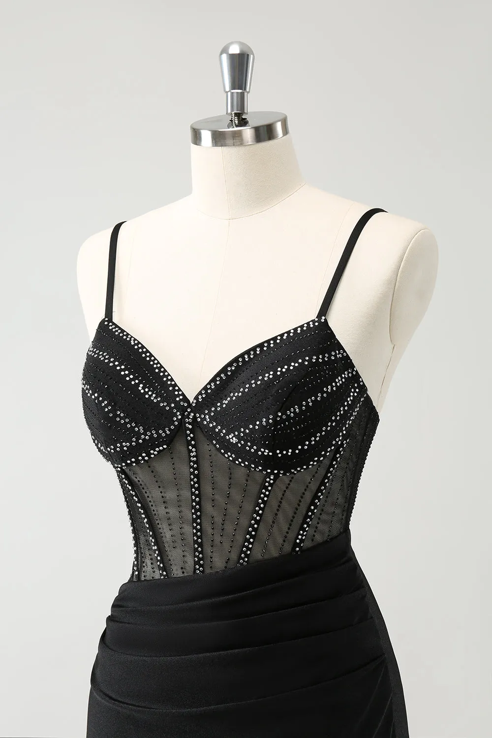 Luolandi Glitter Black Tight Short Spaghetti Straps Corset Homecoming Dresses Sexy Party Dress