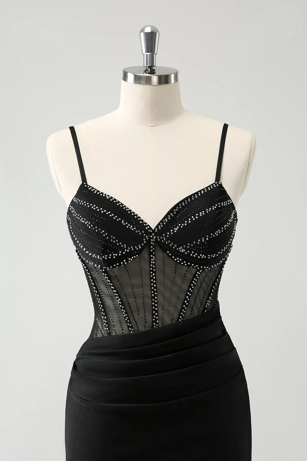 Luolandi Glitter Black Tight Short Spaghetti Straps Corset Homecoming Dresses Sexy Party Dress