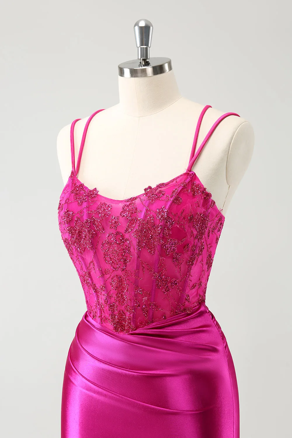 Luolandi Glitter Fuchsia Rushed Corset Short Tight Homecoming Dresses with Lace Up Back Party Dress