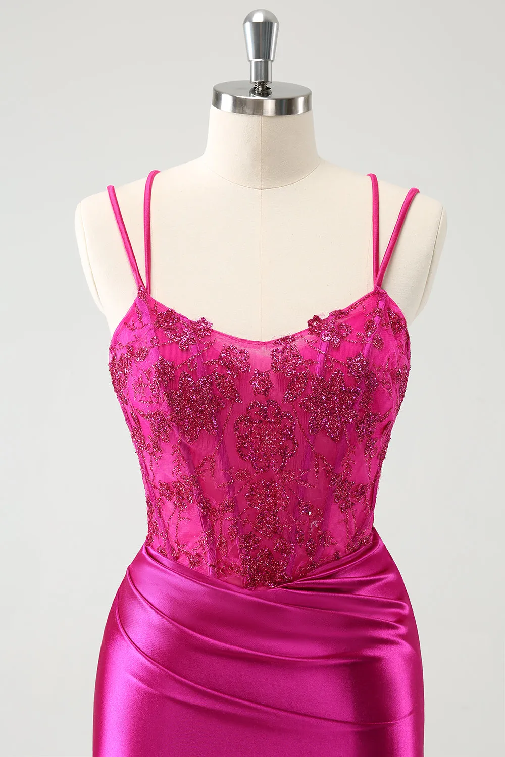 Luolandi Glitter Fuchsia Rushed Corset Short Tight Homecoming Dresses with Lace Up Back Party Dress