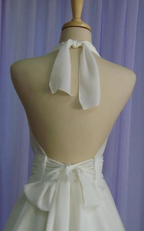 Luolandi Halter Tea Length A Line Backless Chiffon with Pleated Bodice Wedding Dresses Short