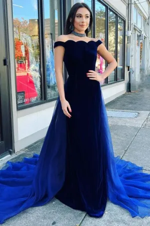 Luolandi Mermaid Velvet Off The Shoulder Pageant Prom Dress Evening Dresses
