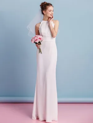 Luolandi Wedding Dresses Jewel Neck Floor Length Chiffon Lace Regular Straps Floral Lace with Lace Sash