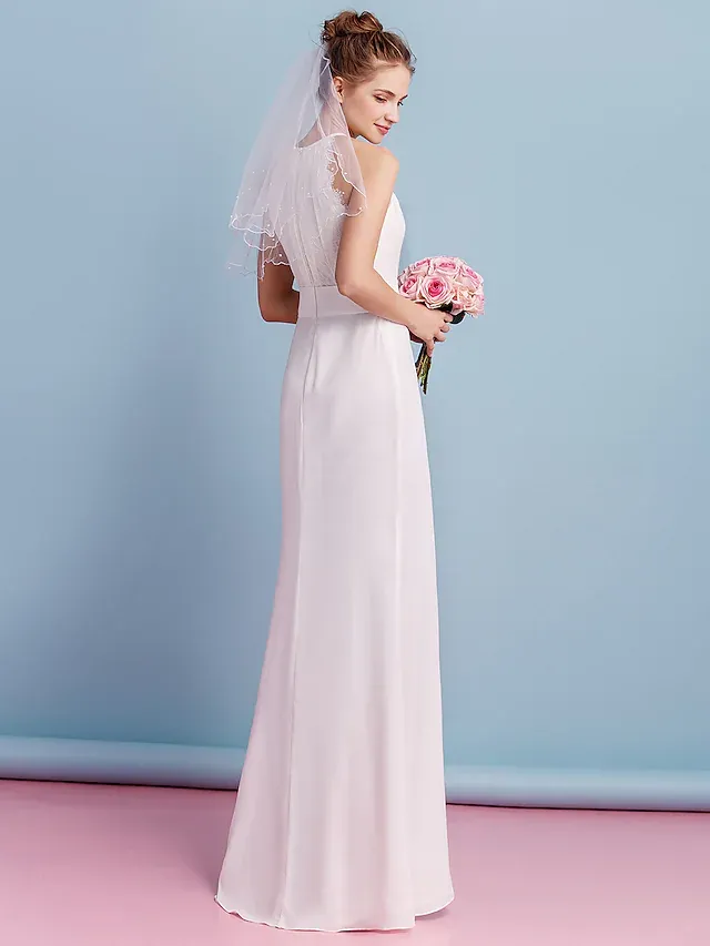 Luolandi Wedding Dresses Jewel Neck Floor Length Chiffon Lace Regular Straps Floral Lace with Lace Sash