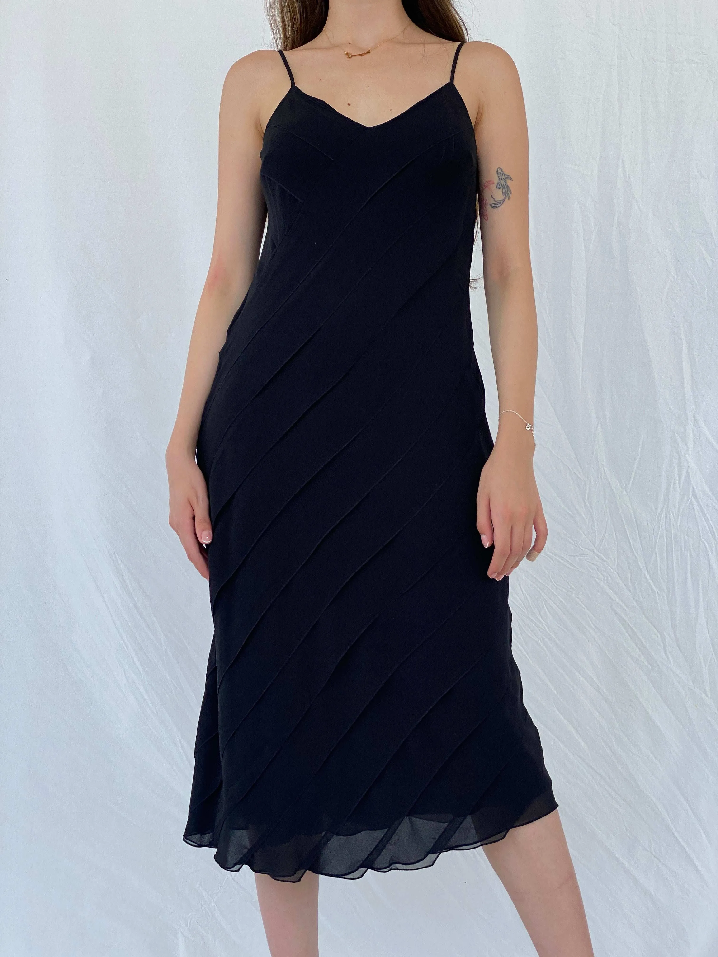 Marks and Spencer Frill Detail Black Strappy Midi Dress - M