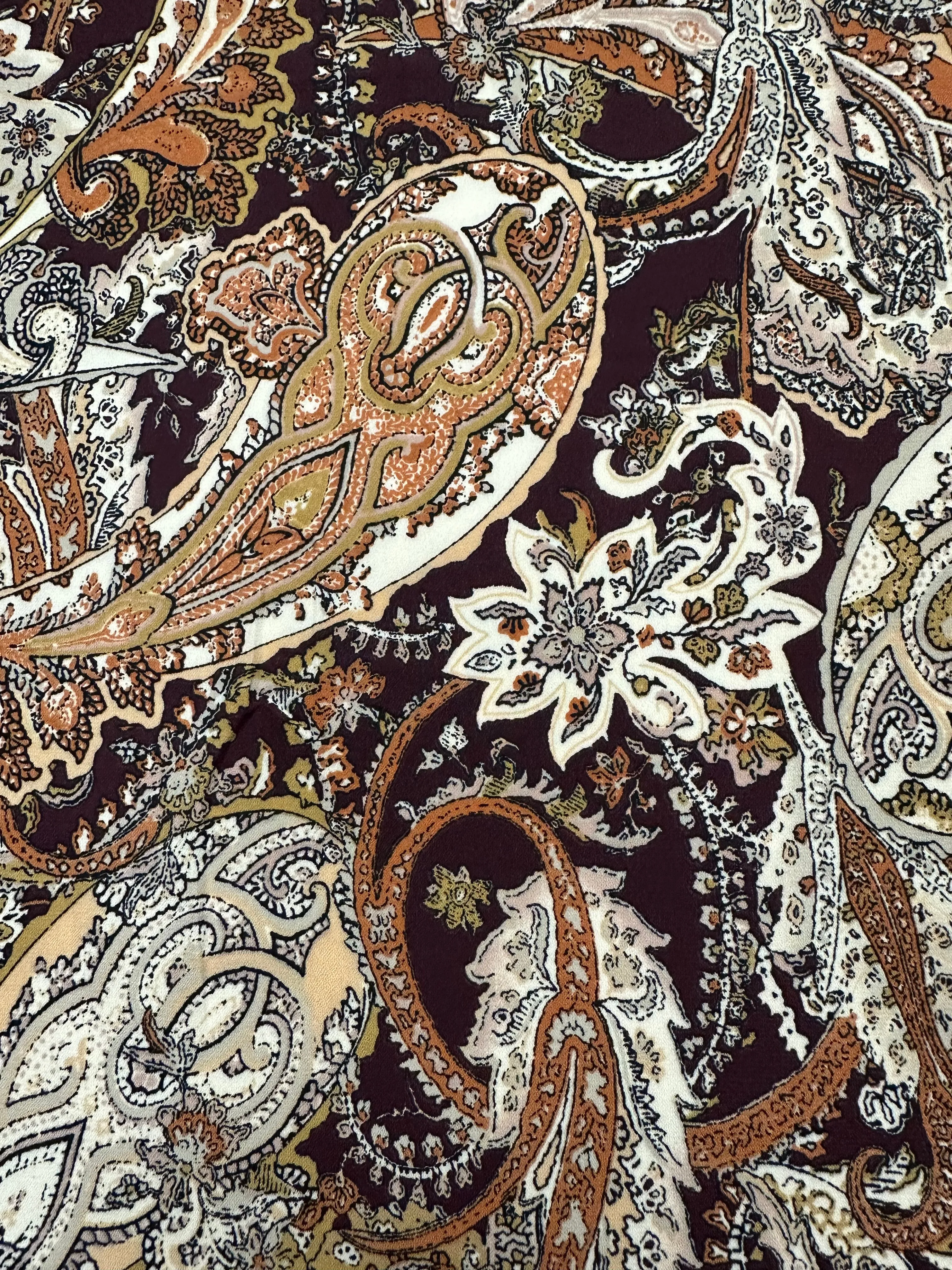 Maroon Paisley Print Poly Georgette Fabric