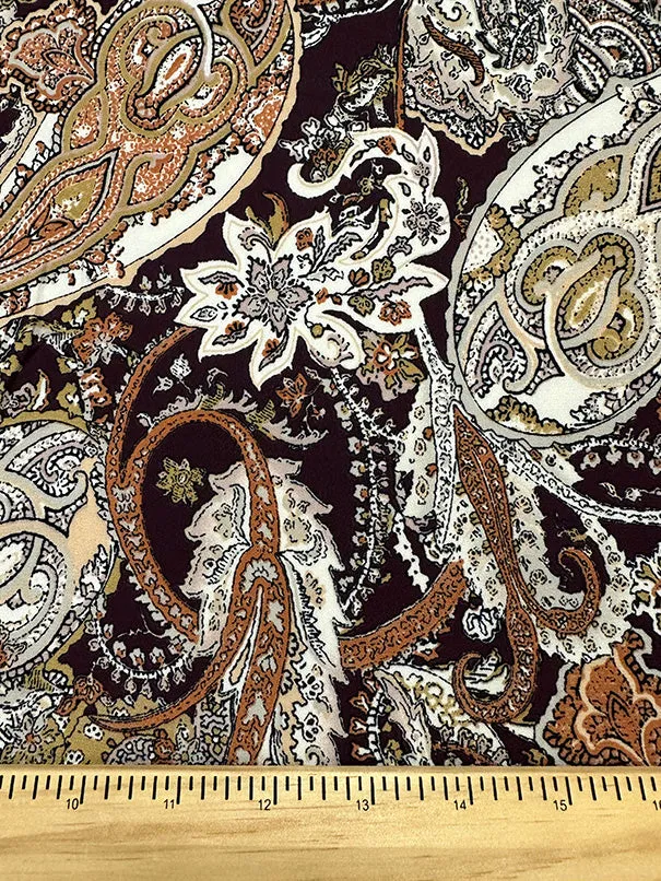 Maroon Paisley Print Poly Georgette Fabric