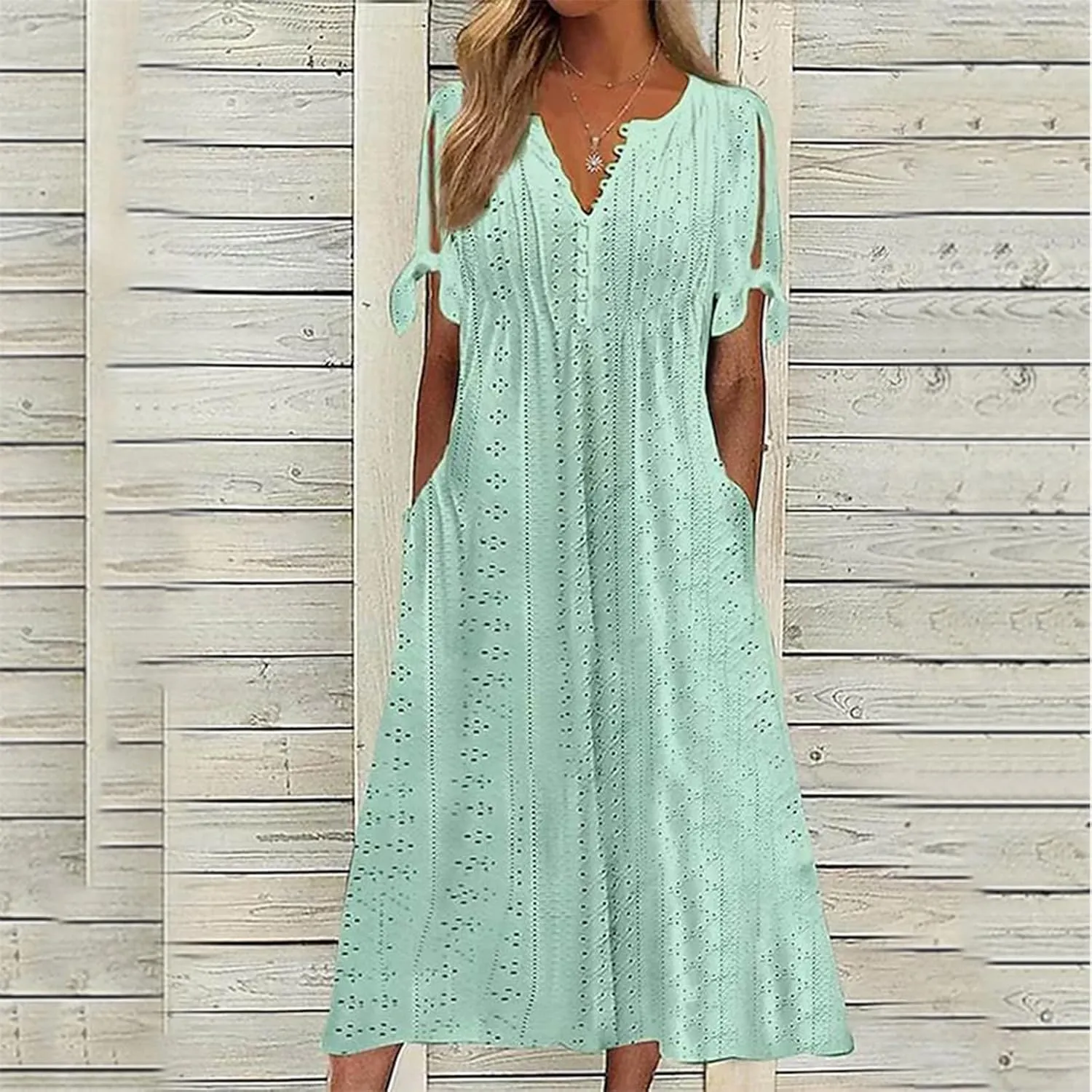 Maxi Dresses for Women 2025 Boho Short Sleeve Eyelet Tshirt Dress Casual Summer Beach Vacation Long Dresses