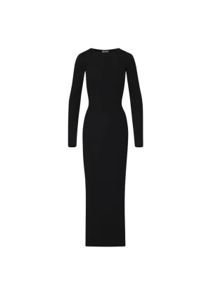 Maxi Long Sleeve Crewneck Dress in Black