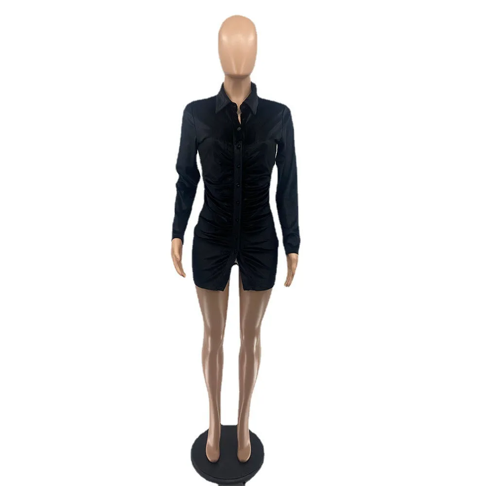 MB FASHION Velvet Long Sleeve Bodycon Mini Dress with Ruched Detail 6002R
