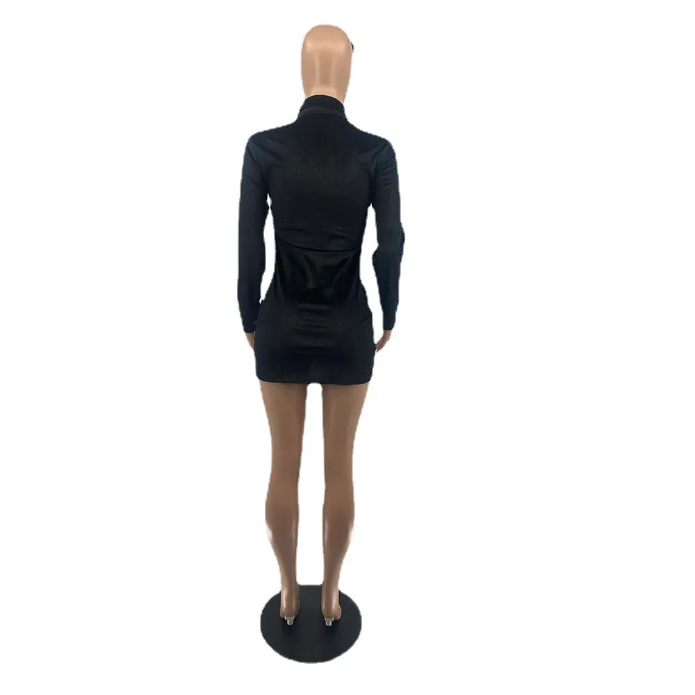 MB FASHION Velvet Long Sleeve Bodycon Mini Dress with Ruched Detail 6002R