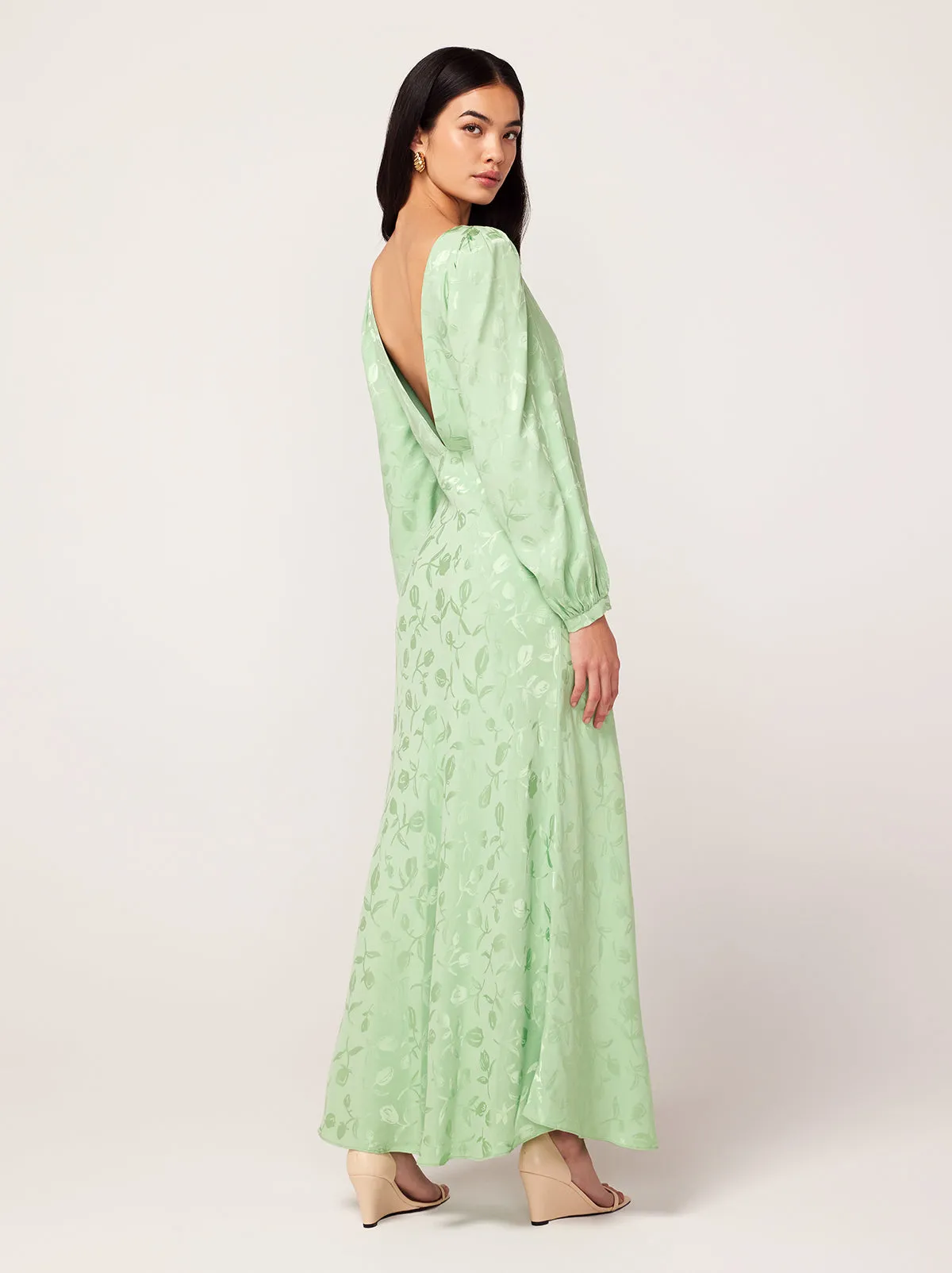 Megan Pistachio Tulip Jacquard Maxi Dress