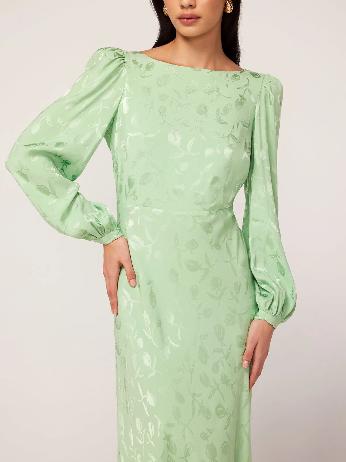 Megan Pistachio Tulip Jacquard Maxi Dress