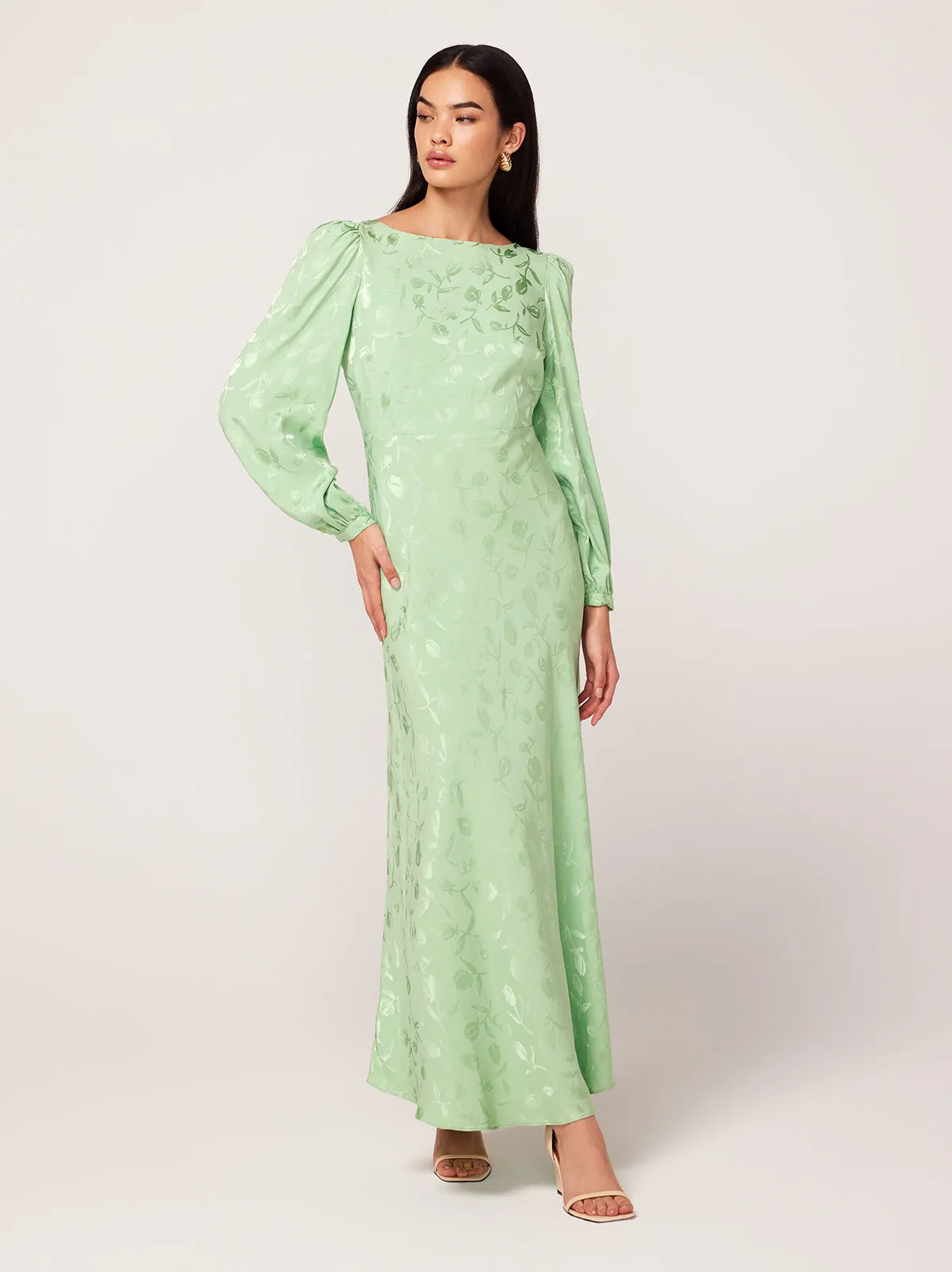 Megan Pistachio Tulip Jacquard Maxi Dress