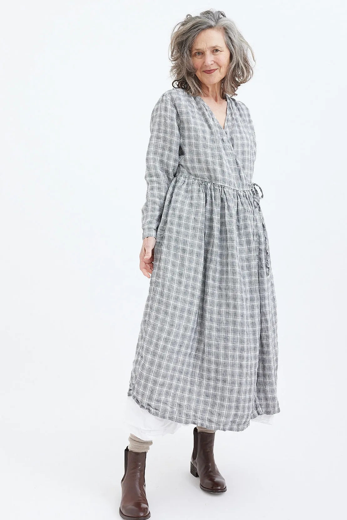 Metta - Amelie Wrap Dress - Textured Linen Check