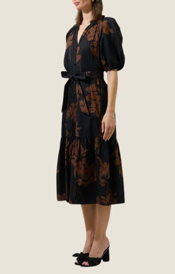 Mina Black Floral Midi Dress