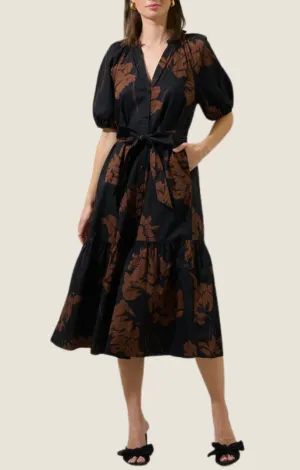 Mina Black Floral Midi Dress