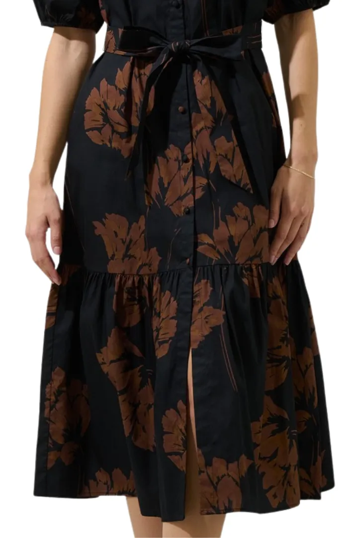 Mina Black Floral Midi Dress