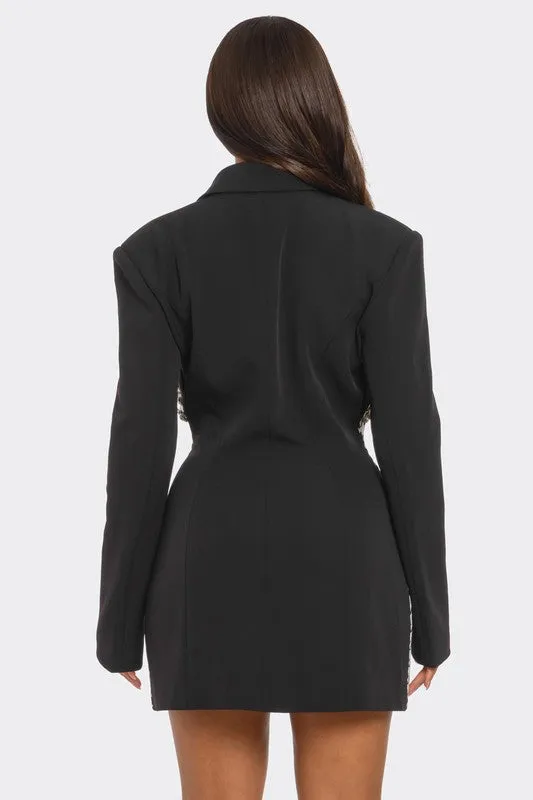 Monochrome Glam Houndstooth Blazer Mini Dress