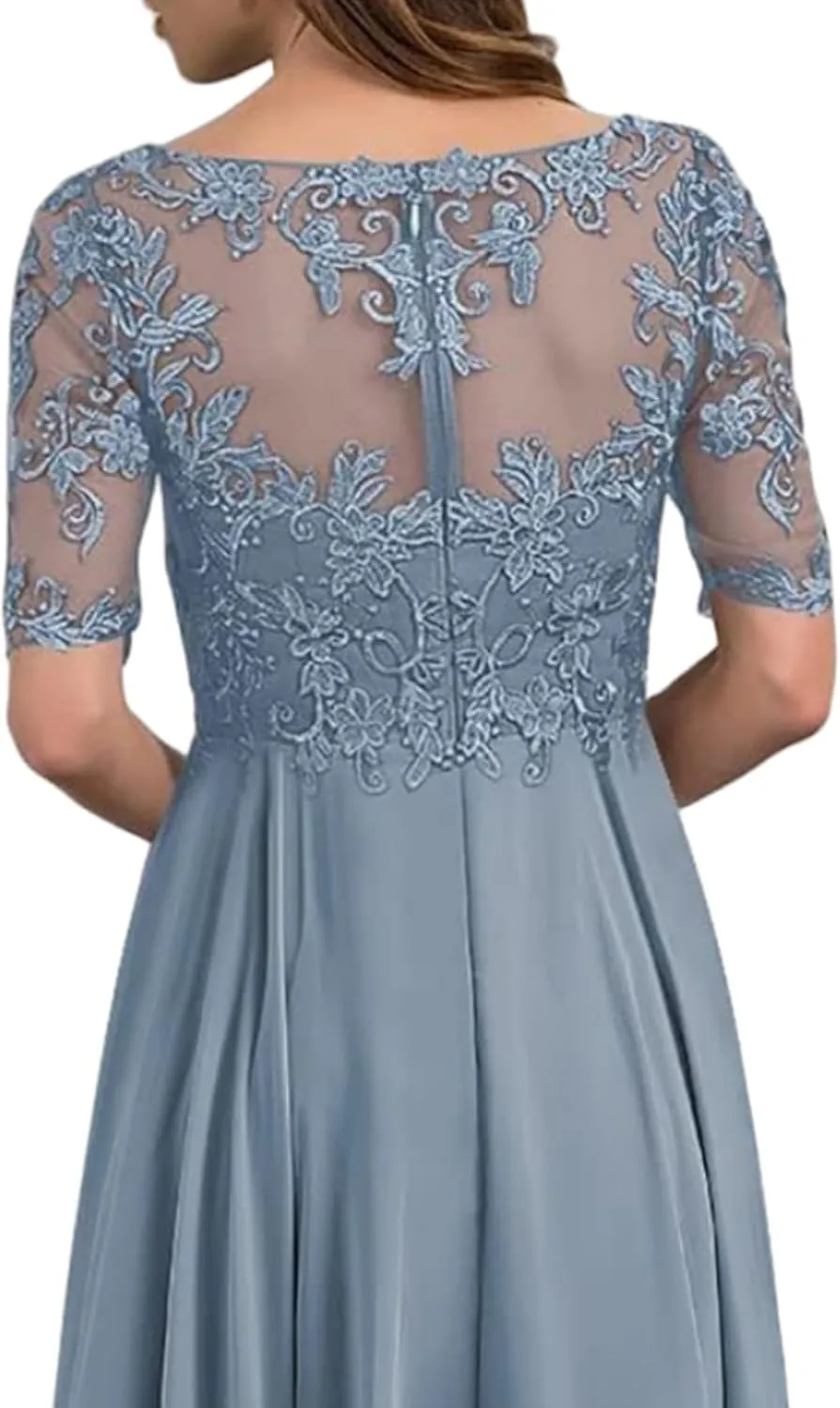 Mother of The Bride Dresses for Wedding - Lace Wedding Guest Dress Long Chiffon Evening Gowns Half Sleeve