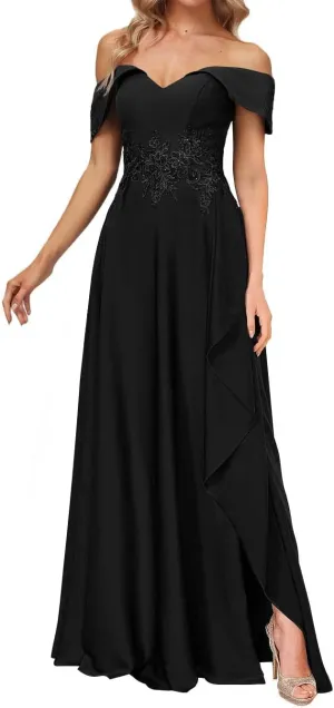 Mother of The Bride Dresses Lace Off The Shoulder Evening Gowns Long Chiffon Wedding Guest Dresses Ruffle