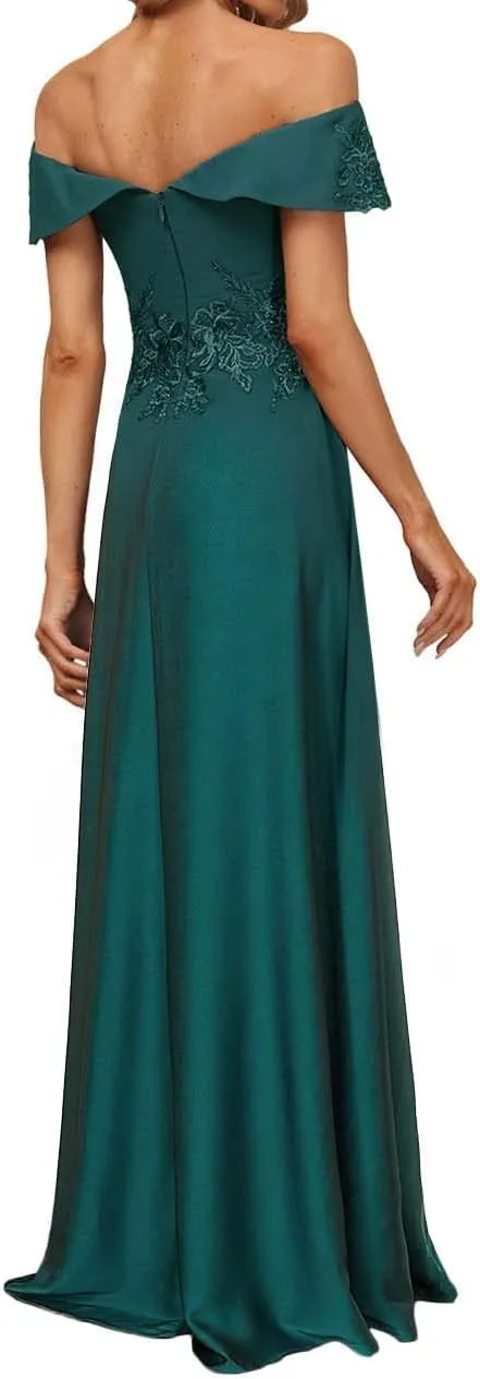 Mother of The Bride Dresses Lace Off The Shoulder Evening Gowns Long Chiffon Wedding Guest Dresses Ruffle