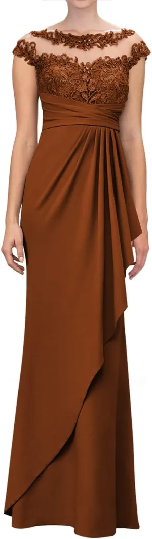 Mother of The Bride Dresses Lace Pleated Evening Gowns Long Chiffon Wedding Guest Dresses for Women Short Sleeve