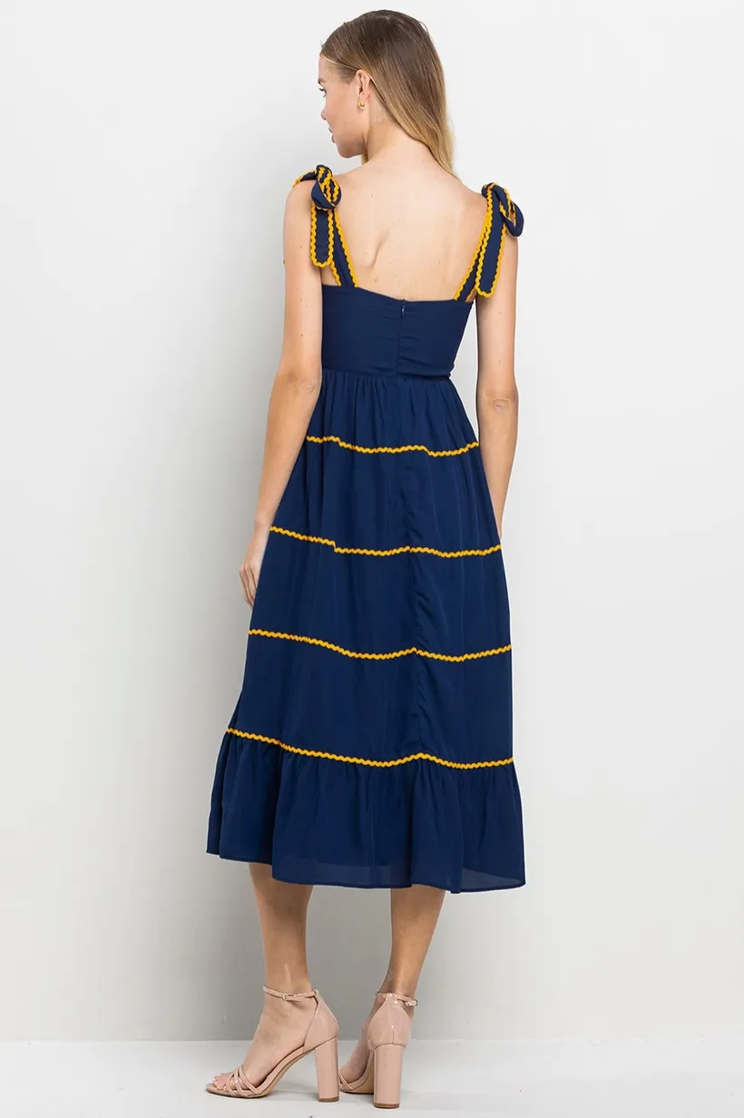 Navy Rick Rack Midi Dress