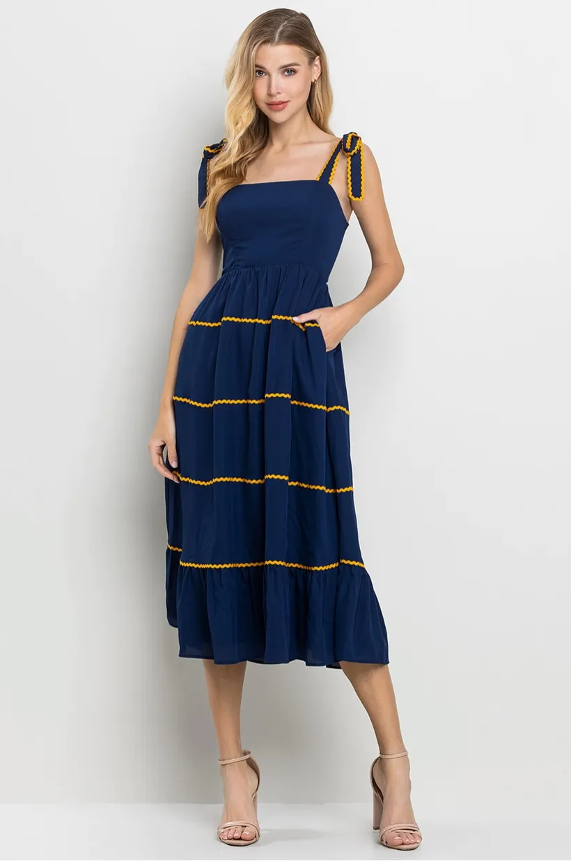 Navy Rick Rack Midi Dress