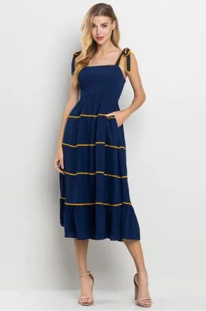Navy Rick Rack Midi Dress