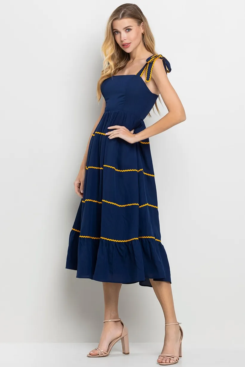 Navy Rick Rack Midi Dress