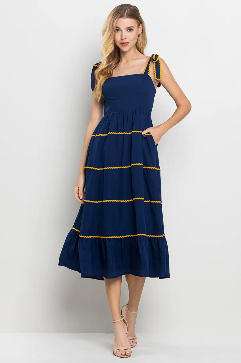 Navy Rick Rack Midi Dress