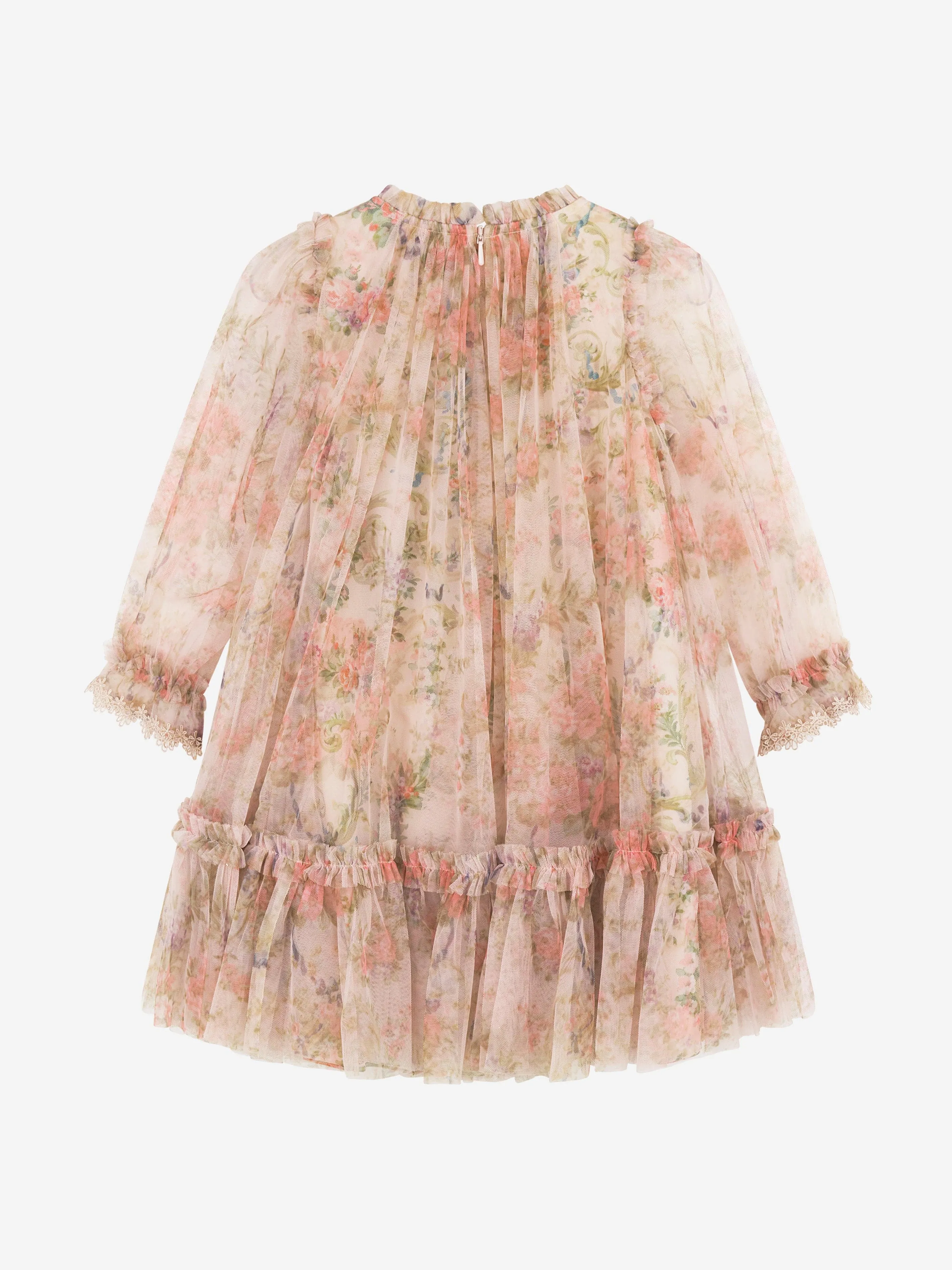 Needle & Thread Girls Floral Wreath Long Sleeve Dress in Pink