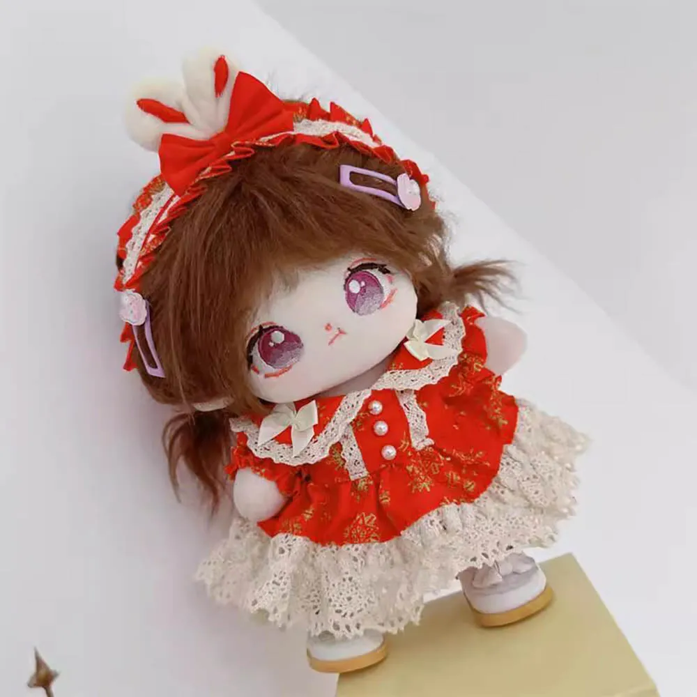 niannyyhouse 20cm Plush Doll Clothes Headdress Dresses Big Red Snowflake Outfit 8in Doll Dress Up