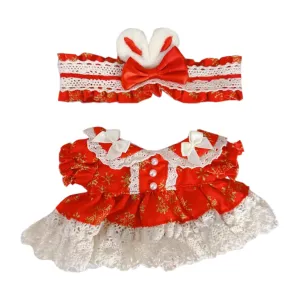 niannyyhouse 20cm Plush Doll Clothes Headdress Dresses Big Red Snowflake Outfit 8in Doll Dress Up