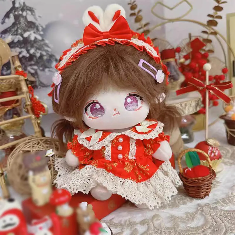 niannyyhouse 20cm Plush Doll Clothes Headdress Dresses Big Red Snowflake Outfit 8in Doll Dress Up