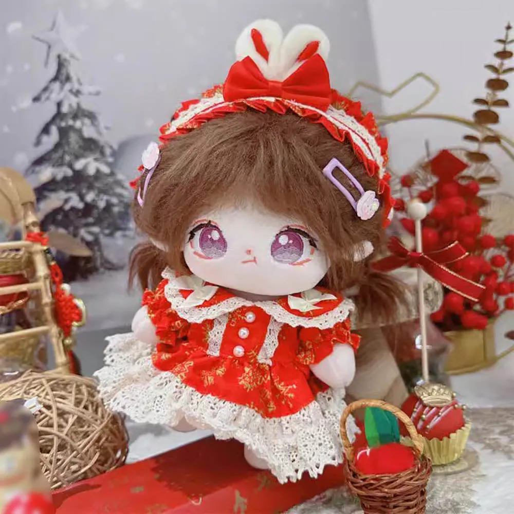niannyyhouse 20cm Plush Doll Clothes Headdress Dresses Big Red Snowflake Outfit 8in Doll Dress Up