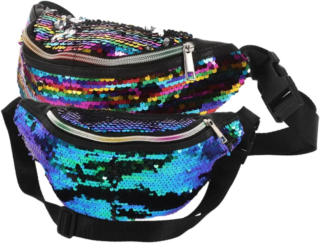 NOLITOY 2pcs Mermaid Sequin Fanny Bag for Women Sling Bag with Crossbody Strap Mermaid Purse for Travel Sports