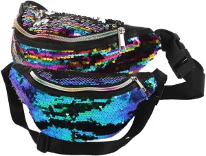 NOLITOY 2pcs Mermaid Sequin Fanny Bag for Women Sling Bag with Crossbody Strap Mermaid Purse for Travel Sports