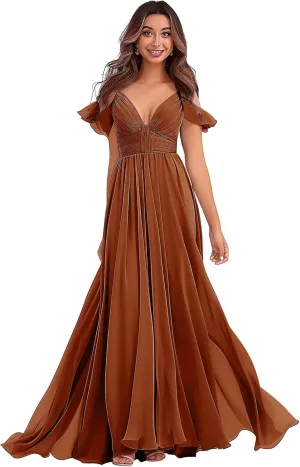 Off-Shoulder Bridesmaid Dresses - Chiffon Formal Dresses Evening Gown for Wedding