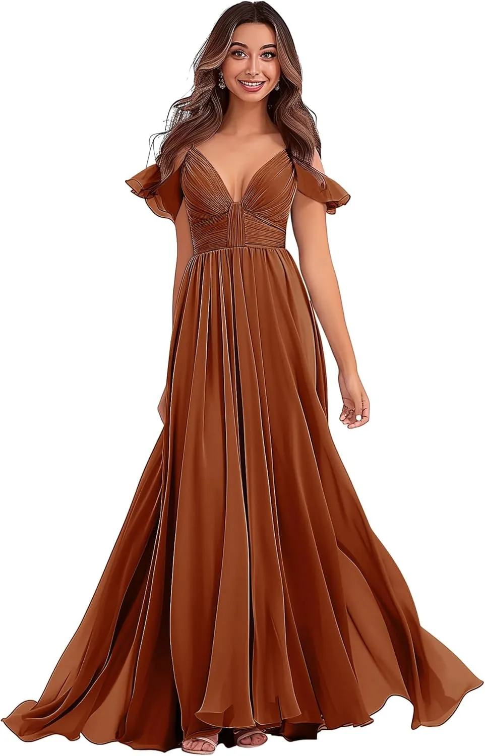 Off-Shoulder Bridesmaid Dresses - Chiffon Formal Dresses Evening Gown for Wedding