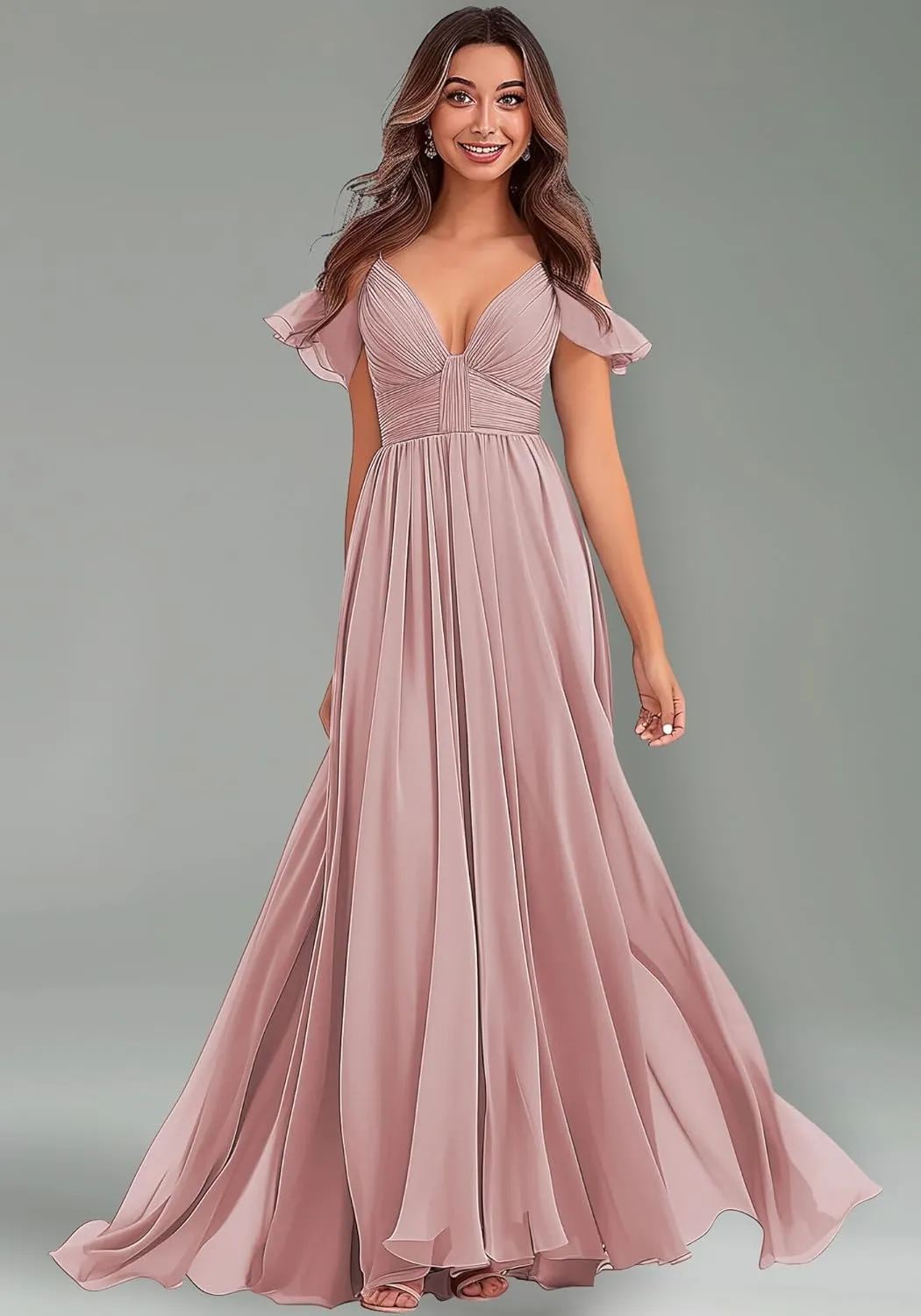 Off-Shoulder Bridesmaid Dresses - Chiffon Formal Dresses Evening Gown for Wedding