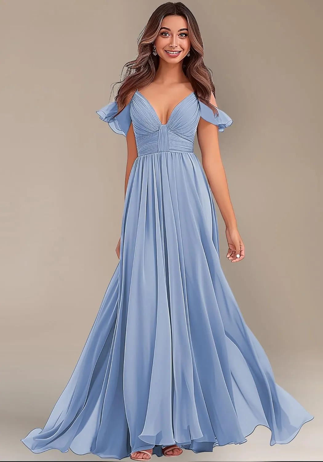 Off-Shoulder Bridesmaid Dresses - Chiffon Formal Dresses Evening Gown for Wedding