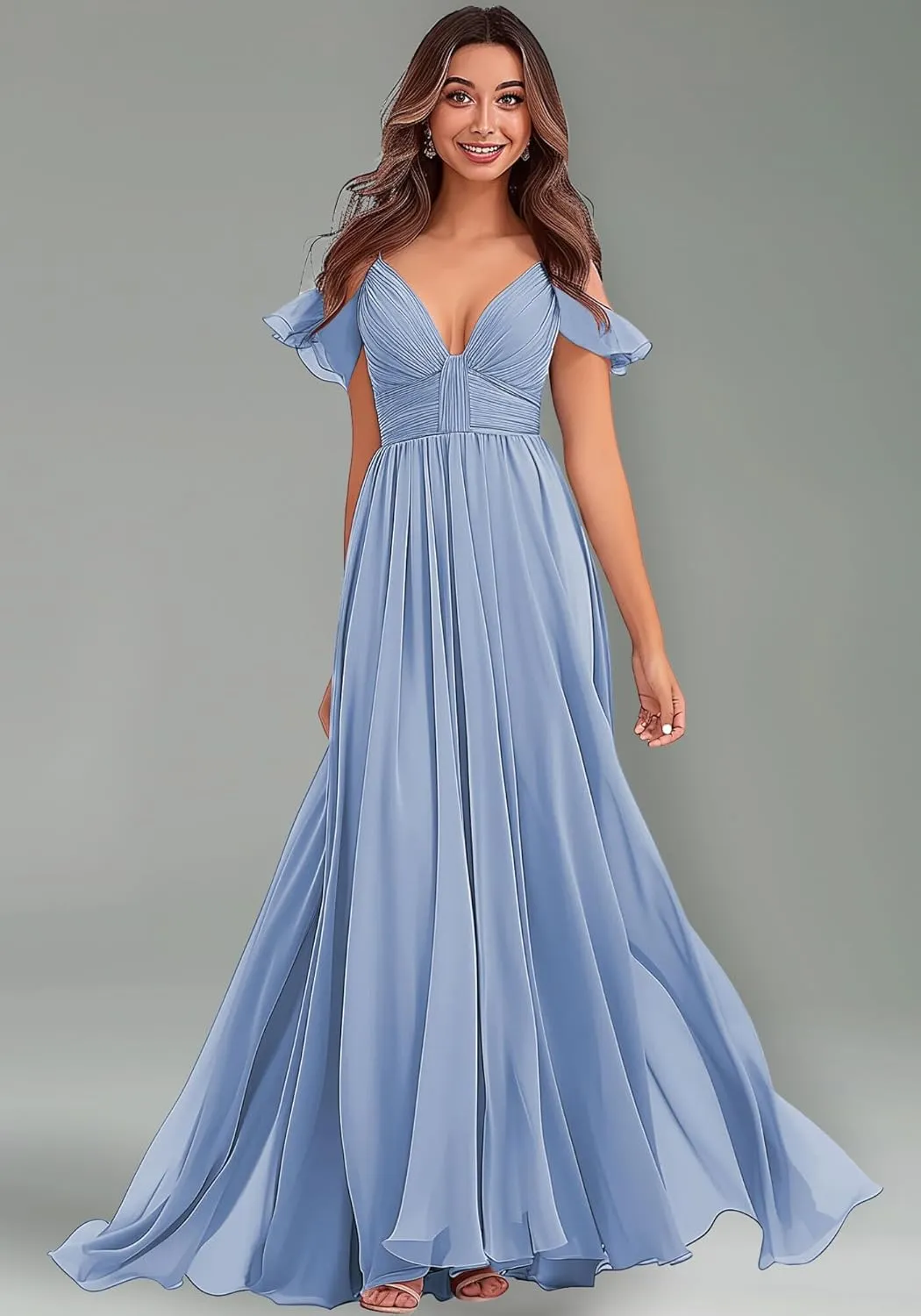 Off-Shoulder Bridesmaid Dresses - Chiffon Formal Dresses Evening Gown for Wedding