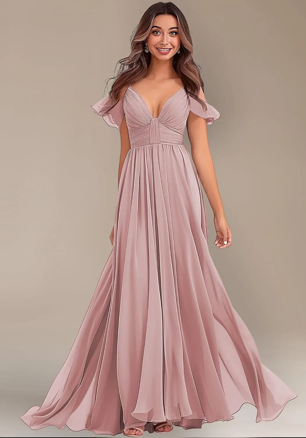 Off-Shoulder Bridesmaid Dresses - Chiffon Formal Dresses Evening Gown for Wedding