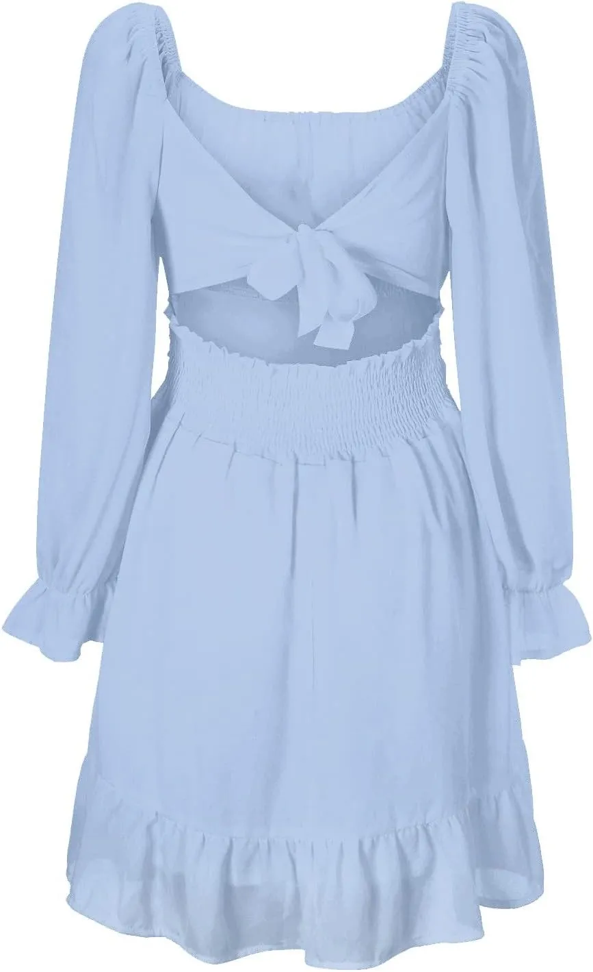 Off the Shoulder Rompers for Women Dressy Short/Long Sleeve Romper Ruffle Layer Back Tie Mini Short Jumpsuits