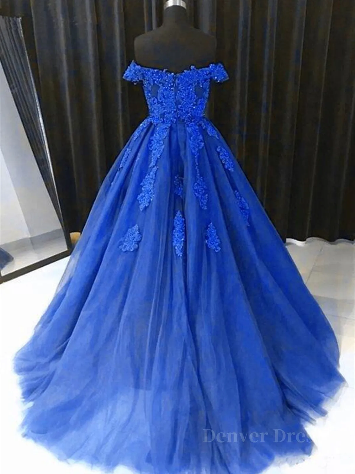 Off the Shouler Royal Blue Lace Prom Dresses Off Shoulder Blue Lace Formal Evening Dresses