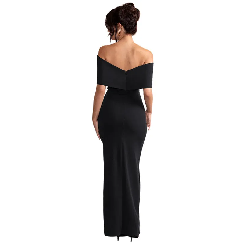 One-Shoulder Spicy Girl Short Sleeve Butterfly Knot and High Slit Dress